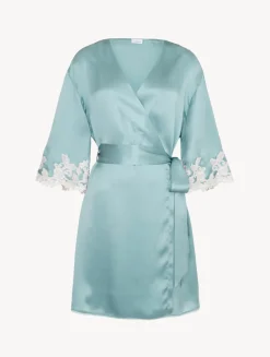 Almond Silk Short Robe With Frastaglio