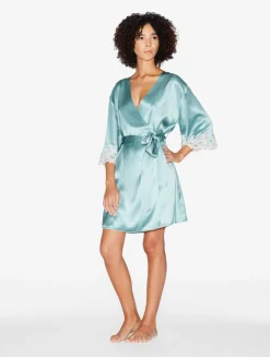 Almond Silk Short Robe With Frastaglio