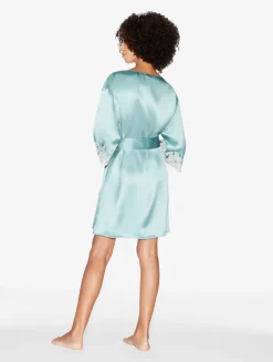 Almond Silk Short Robe With Frastaglio
