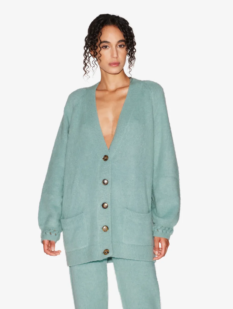 Alpaca Blend Cardigan In Almond Green