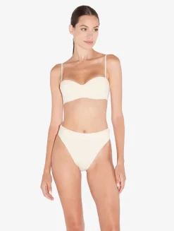 Bandeau Bikini Top In Champagne With Beading