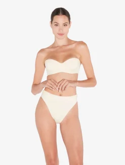 Bandeau Bikini Top In Champagne With Beading
