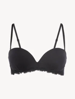 Bandeau Bra In Black Lycra With Embroidered Tulle