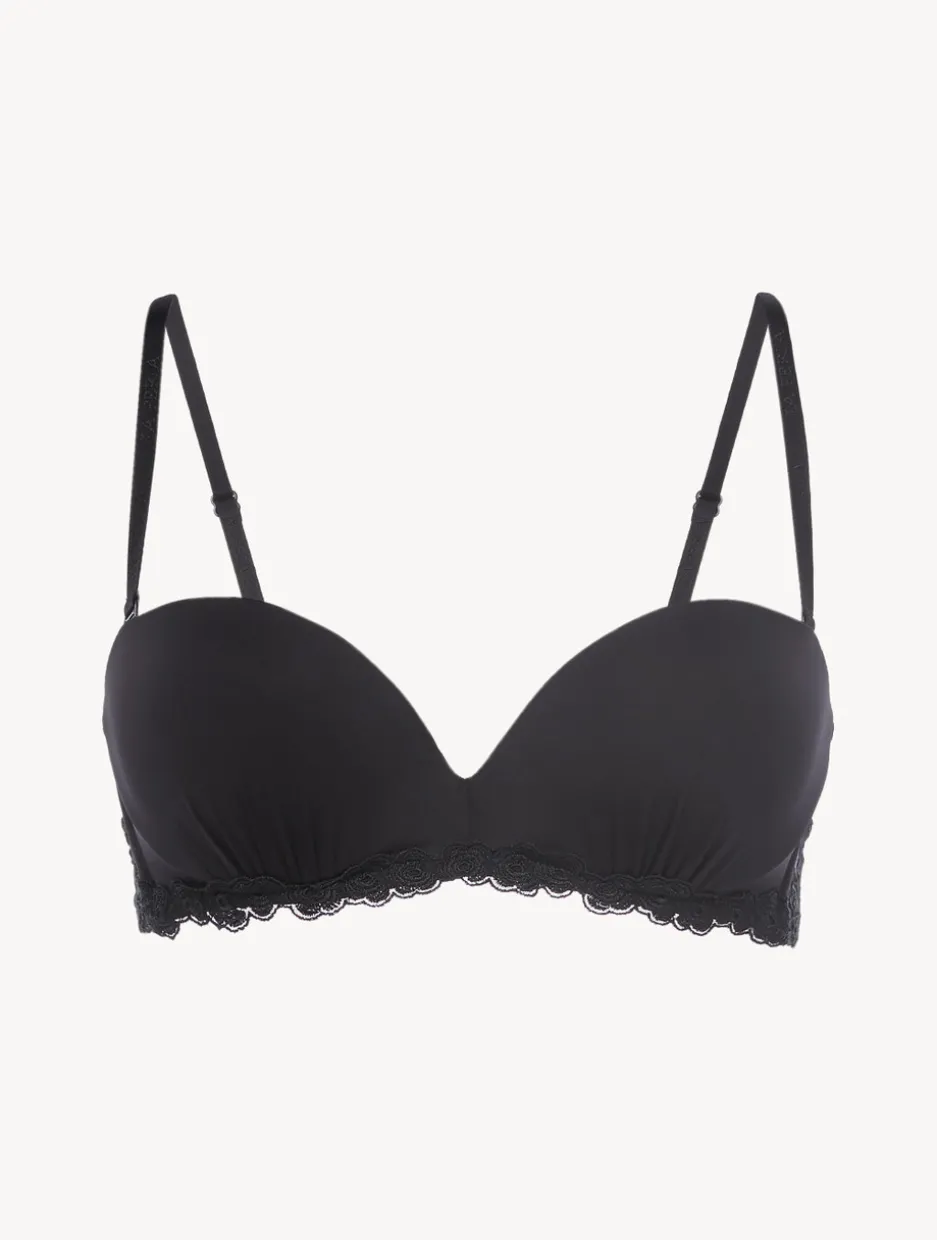 Bandeau Bra In Black Lycra With Embroidered Tulle