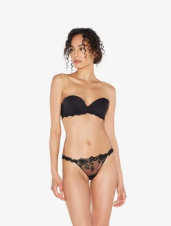 Bandeau Bra In Black Lycra With Embroidered Tulle