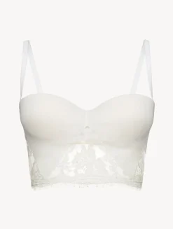 Bandeau Bra In Off White With Cotton Leavers Lace