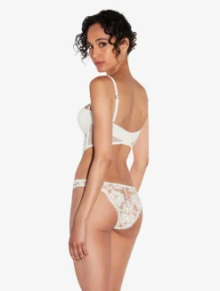 Bandeau Bra In Off White With Cotton Leavers Lace