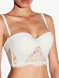 Bandeau Bra In Off White With Cotton Leavers Lace