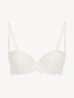 Bandeau Bra In Off-white Lycra With Embroidered Tulle