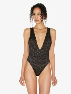 Belted Swimsuit In Dark Green And Black