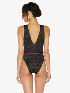 Belted Swimsuit In Dark Green And Black