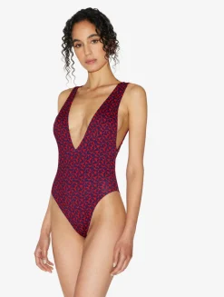 Belted Swimsuit In Red And Blue