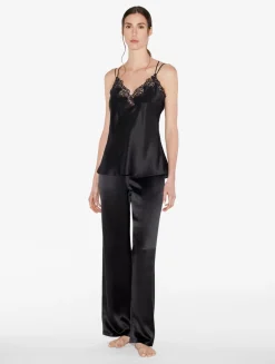 Black Camisole In Silk With Macramé Frastaglio