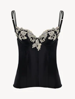 Black Corset In Silk Satin With Frastaglio