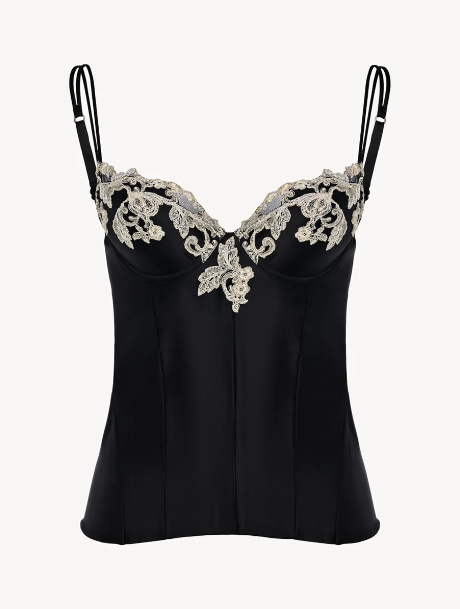 Black Corset In Silk Satin With Frastaglio