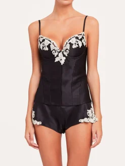 Black Corset In Silk Satin With Frastaglio