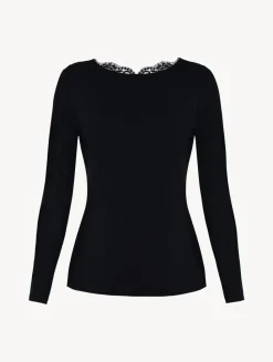 Black Cotton Long-sleeved Top