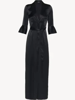 Black Long Silk Belted Robe