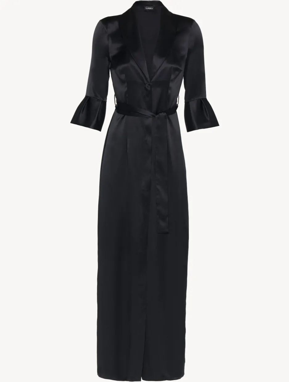 Black Long Silk Belted Robe