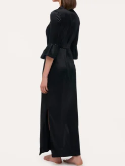 Black Long Silk Belted Robe