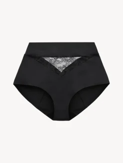 Black Lycra Control Fit High-waist Briefs With Chantilly Lace