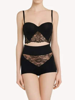 Black Lycra Control Fit High-waist Briefs With Chantilly Lace