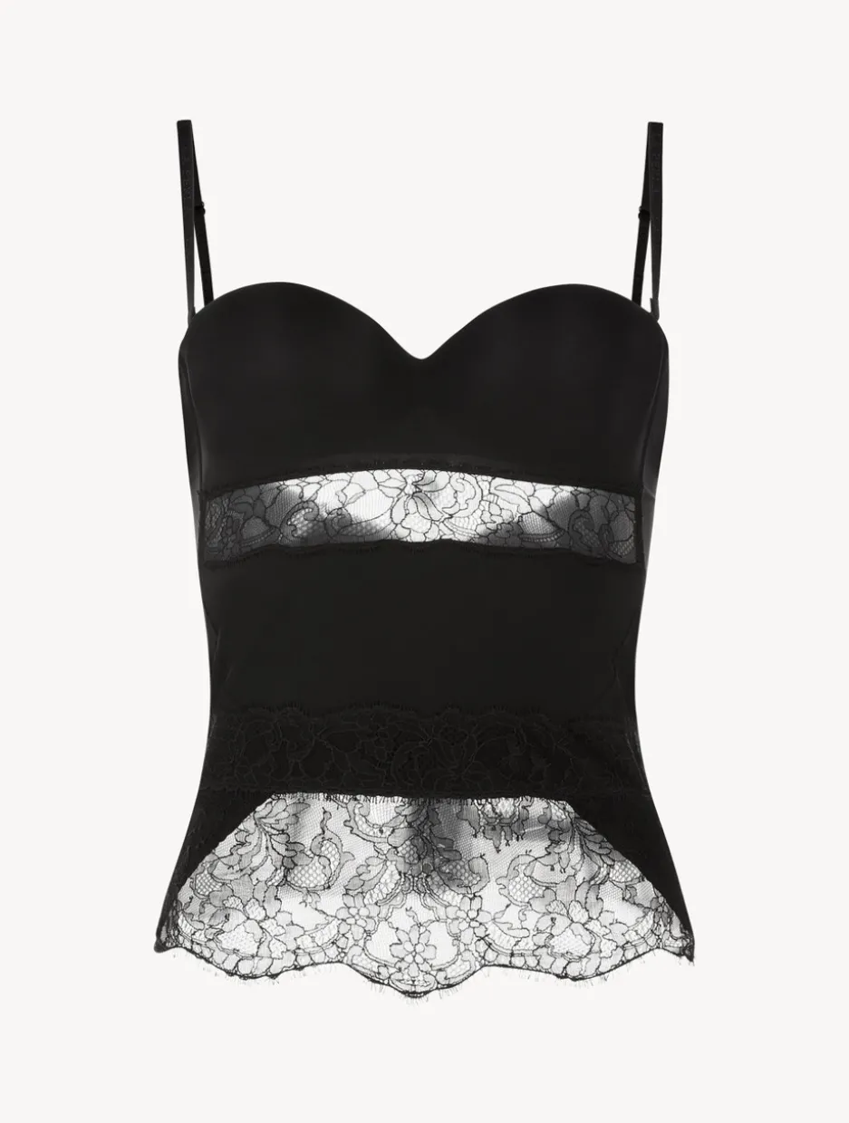 Black Lycra Corset With Chantilly Lace