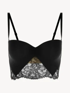 Black Lycra Strapless Brassiere With Chantilly Lace