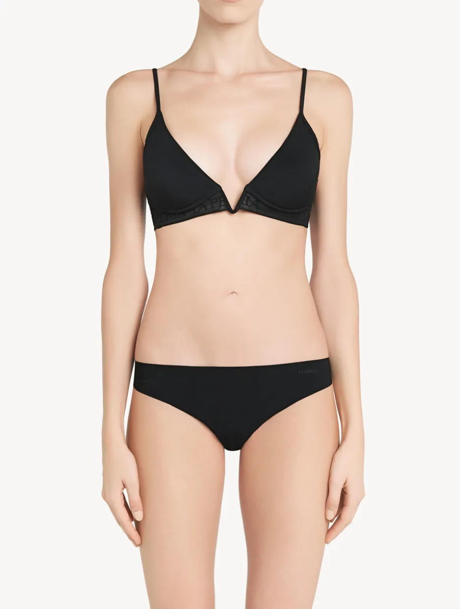 Black Non-wired Padded Triangle V-bra