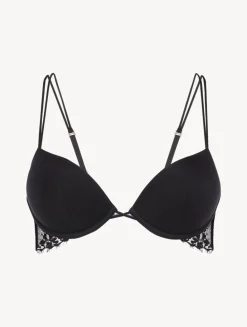 Black Padded Push-up Bra With Leavers Lace Trim