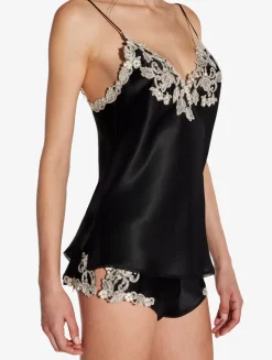 Black Silk Camisole With Frastaglio