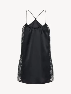 Black Silk Halterneck Camisole With Leavers Lace Trim