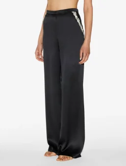 Black Silk Long Pajamas With Frastaglio