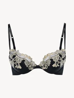 Black Silk Push-up Bra With Ivory Frastaglio