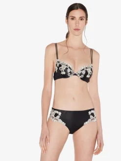 Black Silk Push-up Bra With Ivory Frastaglio