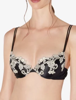 Black Silk Push-up Bra With Ivory Frastaglio
