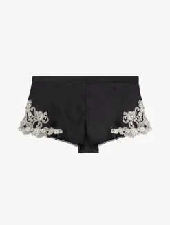 Black Silk Satin Sleep Shorts With Frastaglio