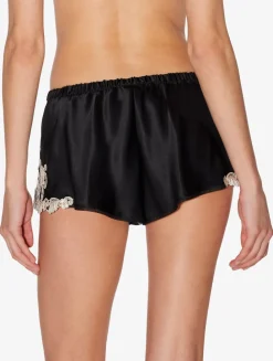 Black Silk Satin Sleep Shorts With Frastaglio