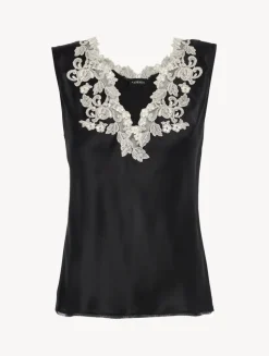 Black Silk Satin Top With Frastaglio