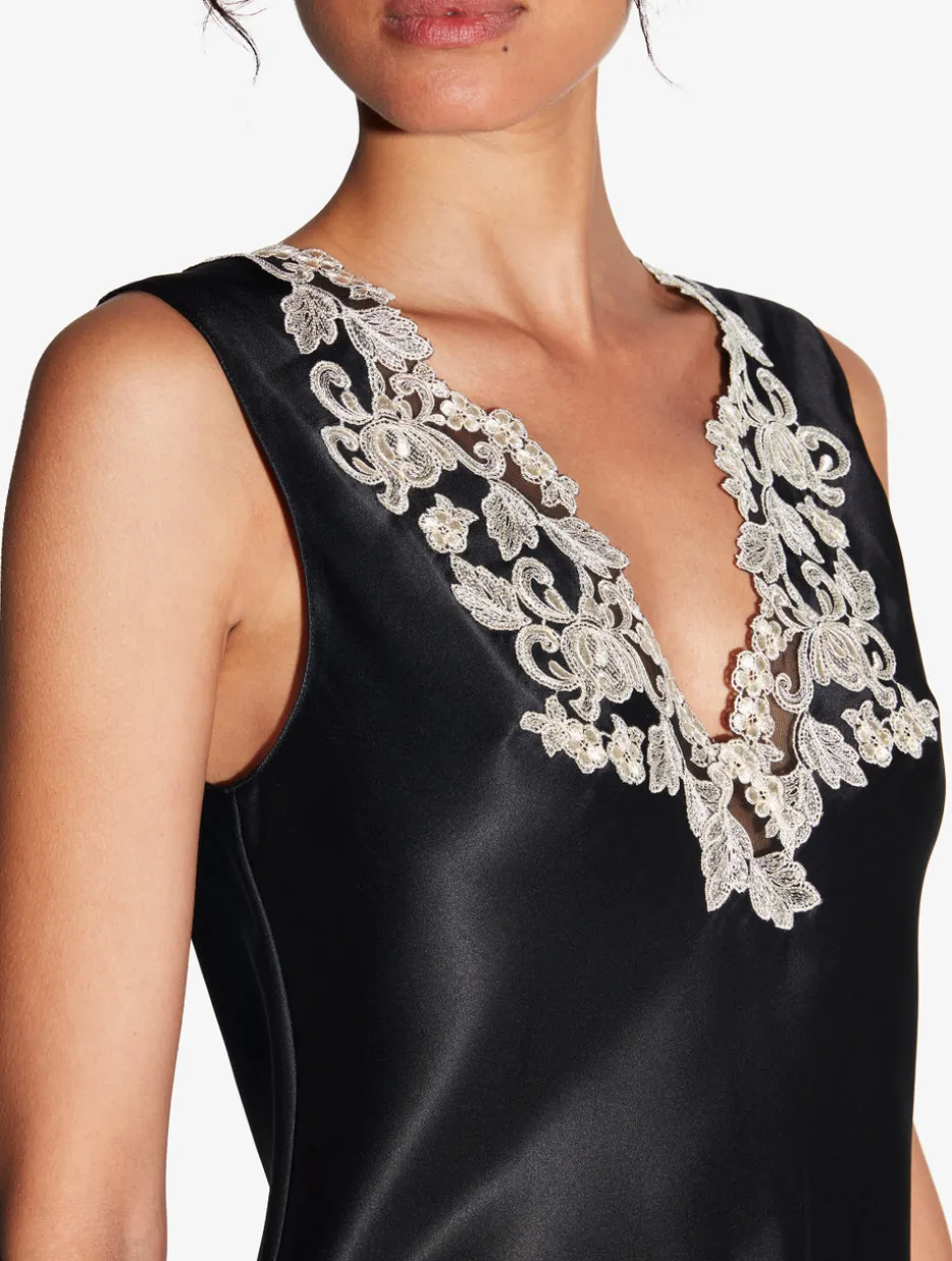 Black Silk Satin Top With Frastaglio
