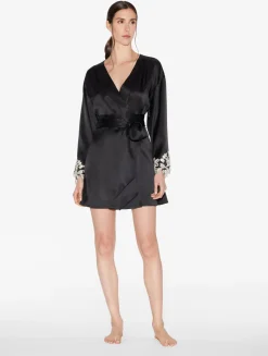Black Silk Short Robe With Frastaglio