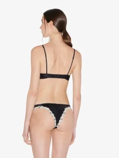 Black Silk Triangle Bra With Ivory Frastaglio