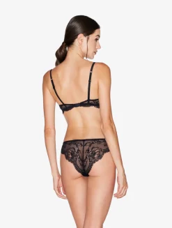 Black Stretch Leavers Lace And Tulle Brazilian Briefs