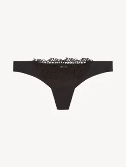 Black Thong With Macramé