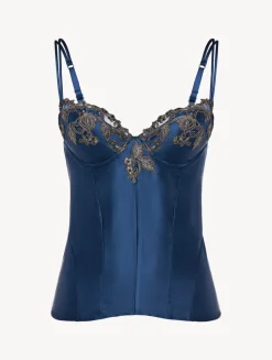 Blue Corset In Silk Satin With Frastaglio