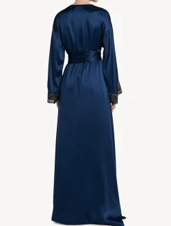 Blue Long Silk Robe With Frastaglio