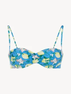 Blue Printed Bandeau Bikini Top