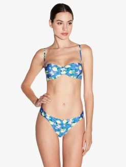 Blue Printed Bandeau Bikini Top