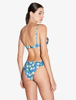 Blue Printed Bandeau Bikini Top