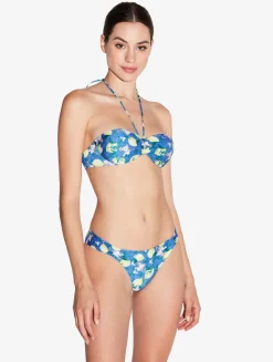 Blue Printed Bandeau Bikini Top